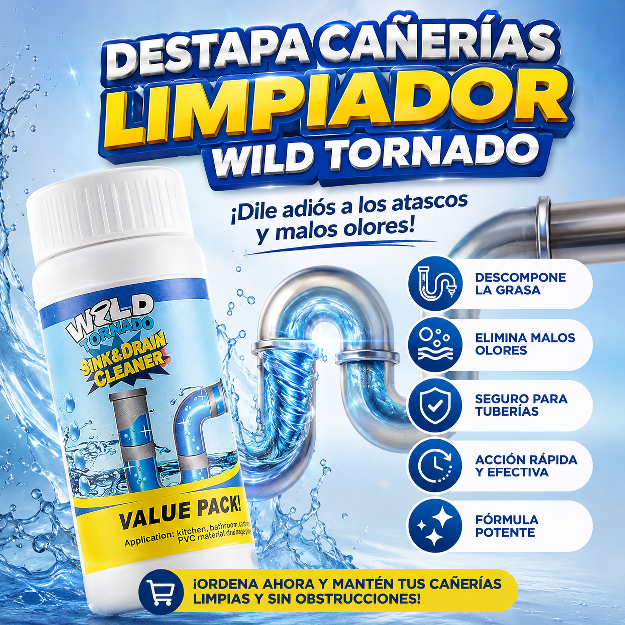 Destapa Cañerías Limpiador Wild Tornado